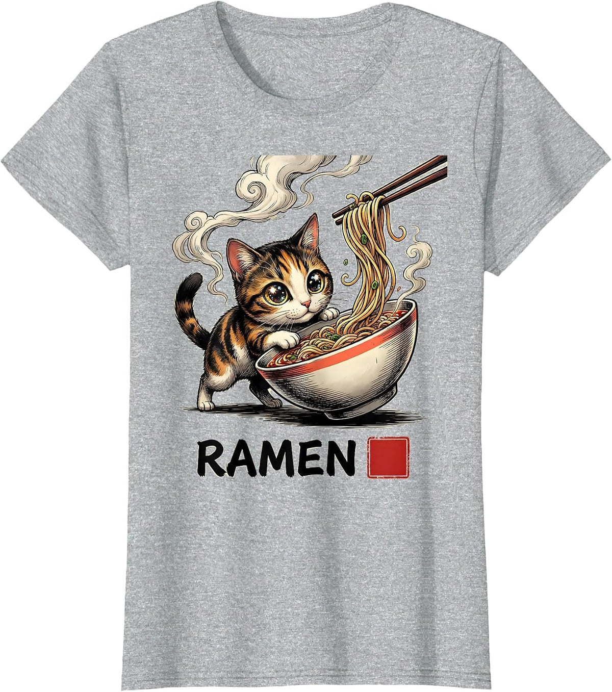 RAMEN Anime Manga Kawaii Cat Ramen Lover Gift T-Shirt - Heather Grey