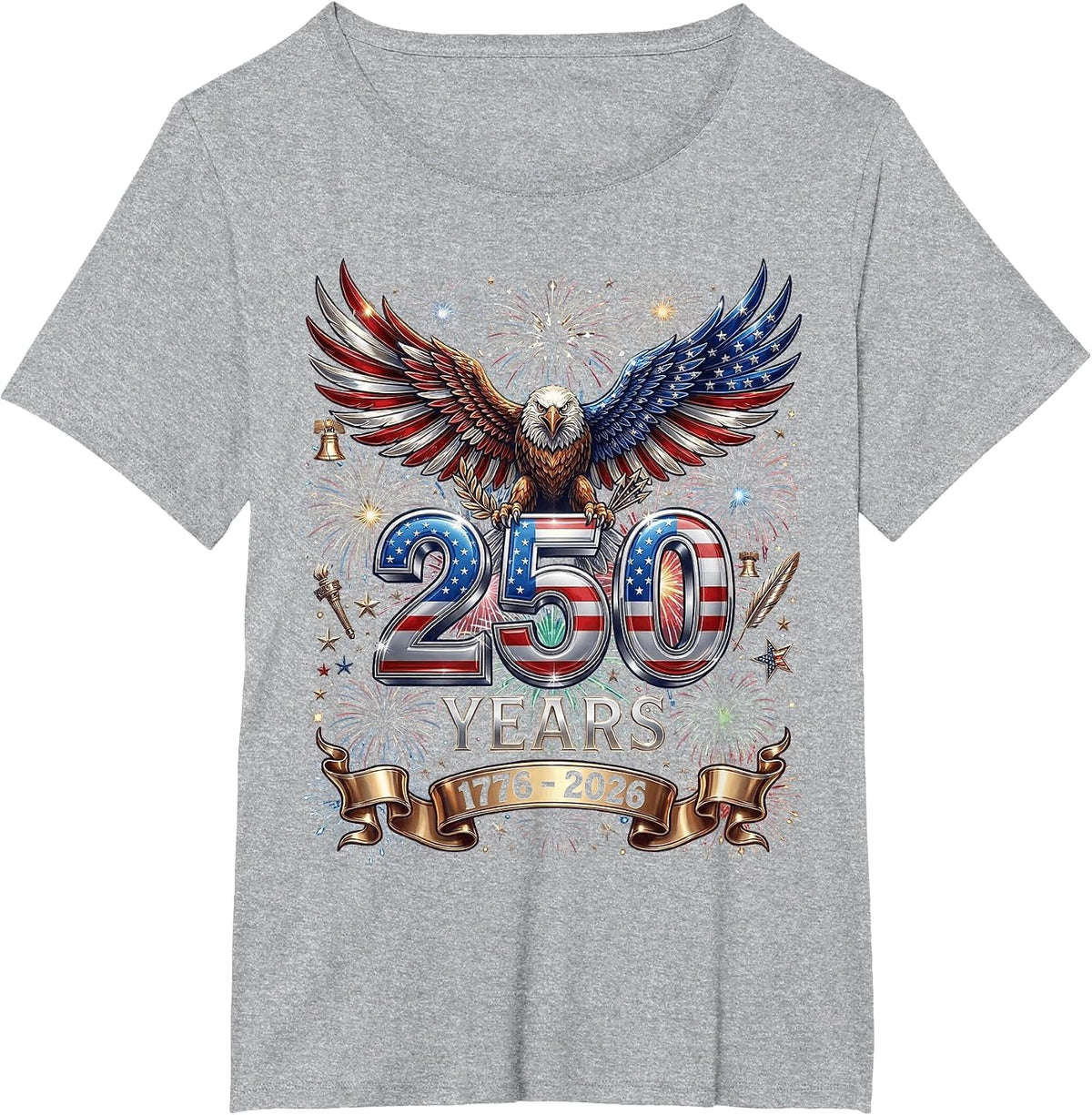 250 Years 1776 2026 4th of July Eagle 250th Anniversary USA T-Shirt - Heather Grey