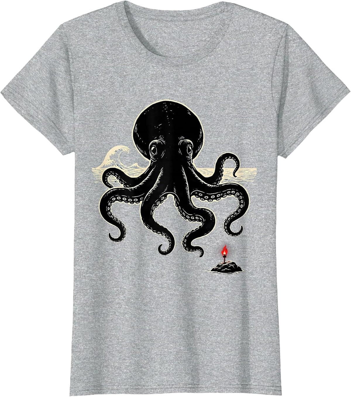 Women's Kraken Sea Monster Vintage Octopus Lover T-Shirt - Heather Grey