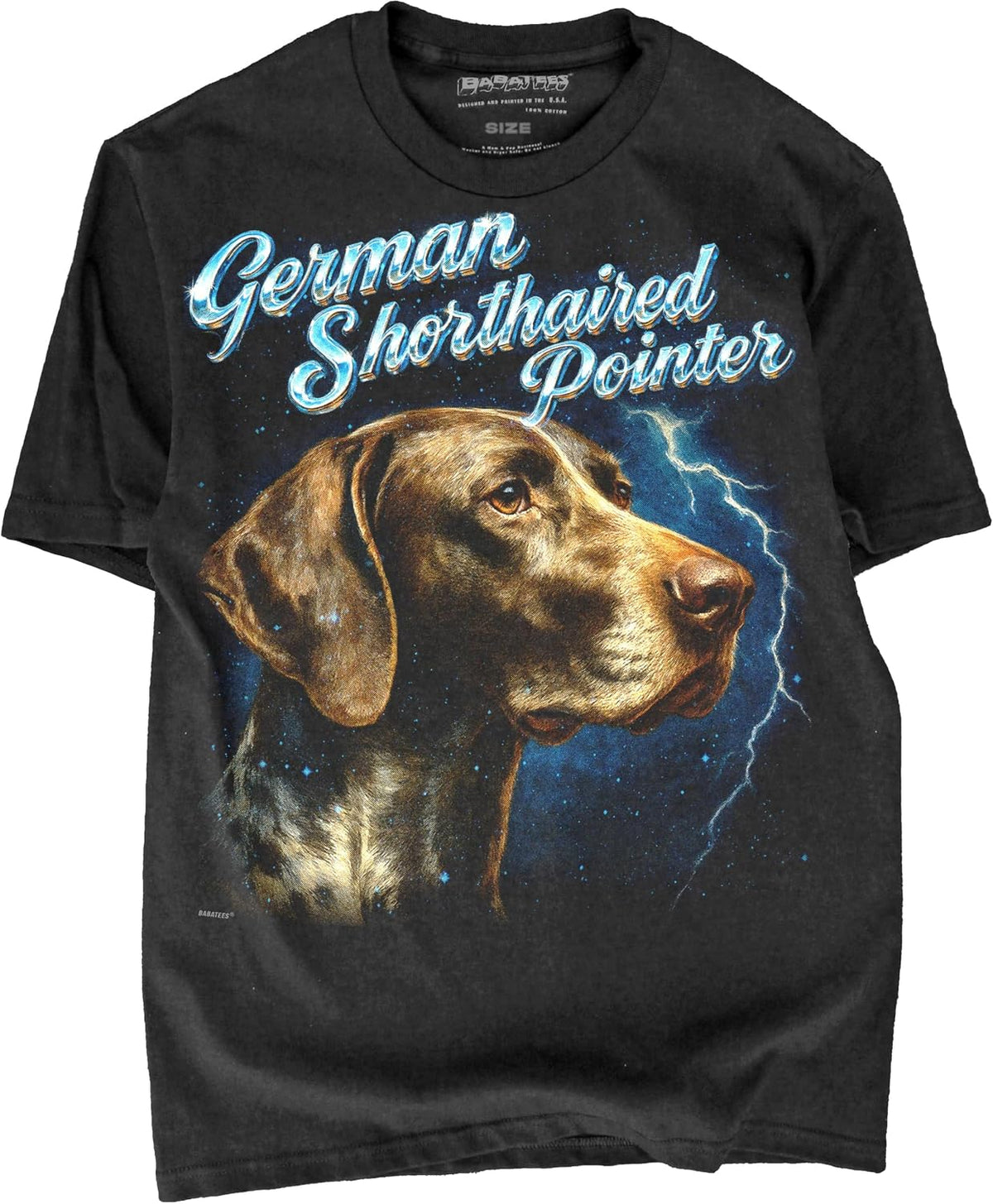 80s Red Heeler Wolf Alpha Dog Graphic Tee, Lightning Bolt and Stars, Black Graphic Tee for Dog Loving Men & Women - German