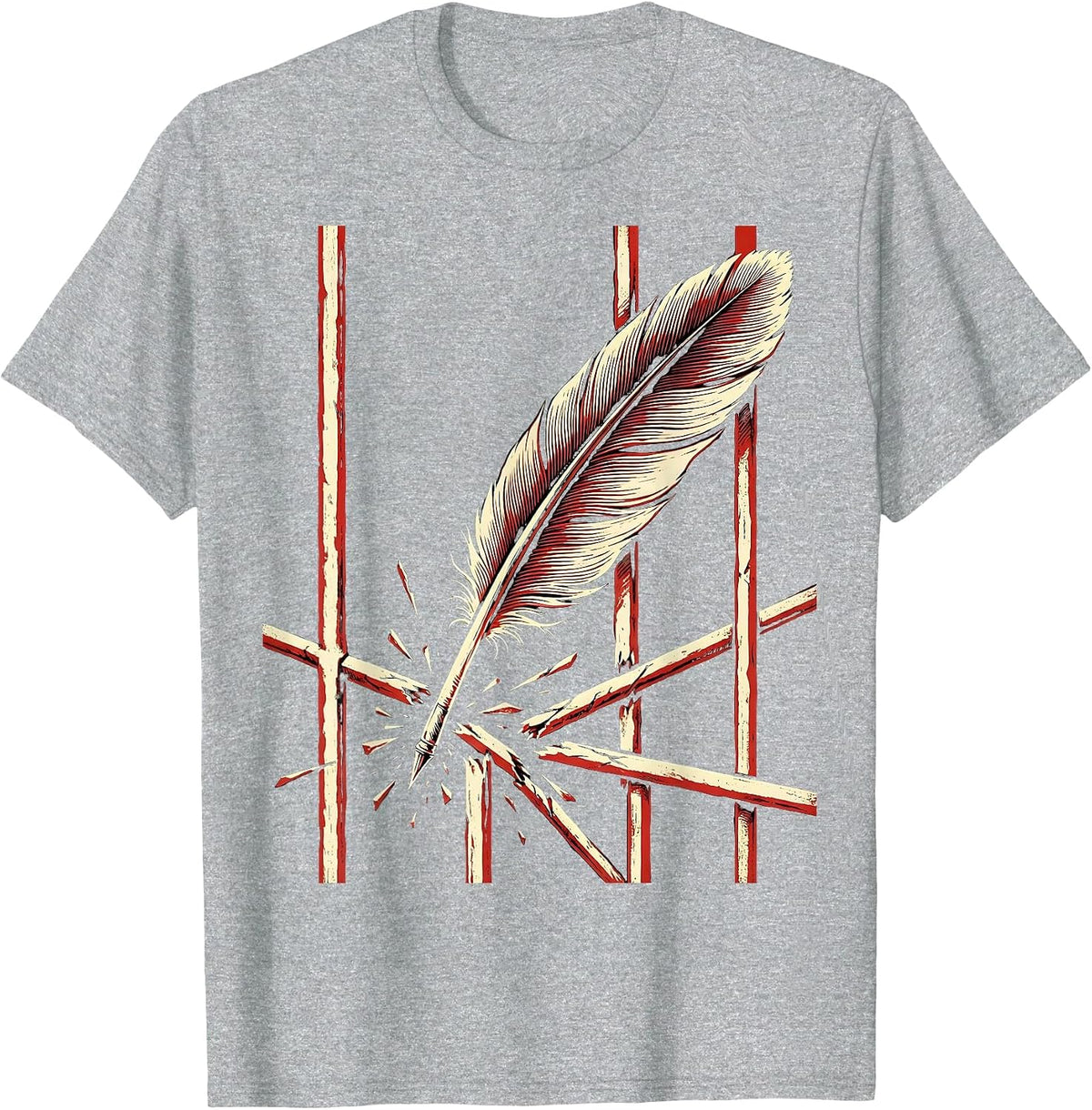 Men's Free Speech Quill Pen Breaking Iron Bars Art T-Shirt - Heather Grey