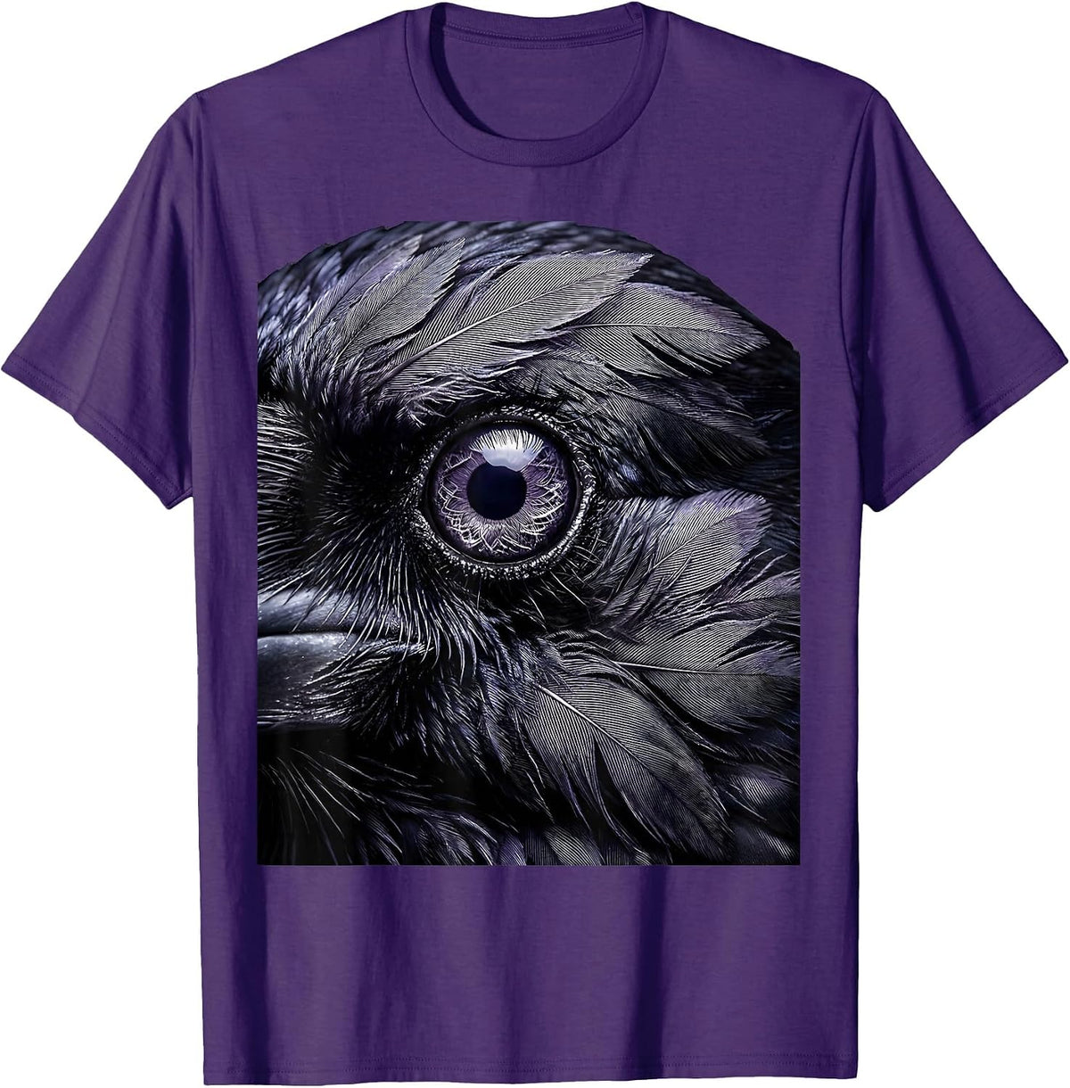 Close-Up Crow Eye Feather Detail Illustration T-Shirt - Purple