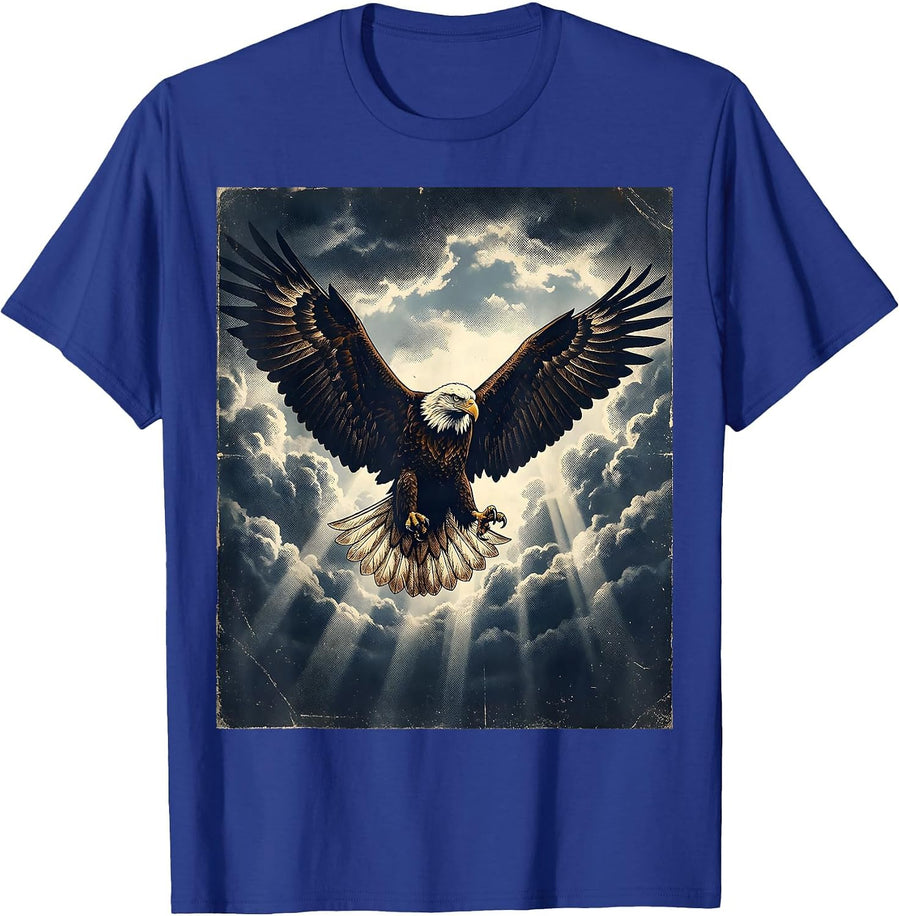 Eagle Soaring Above Parting Storm Clouds T-Shirt - Royal Blue