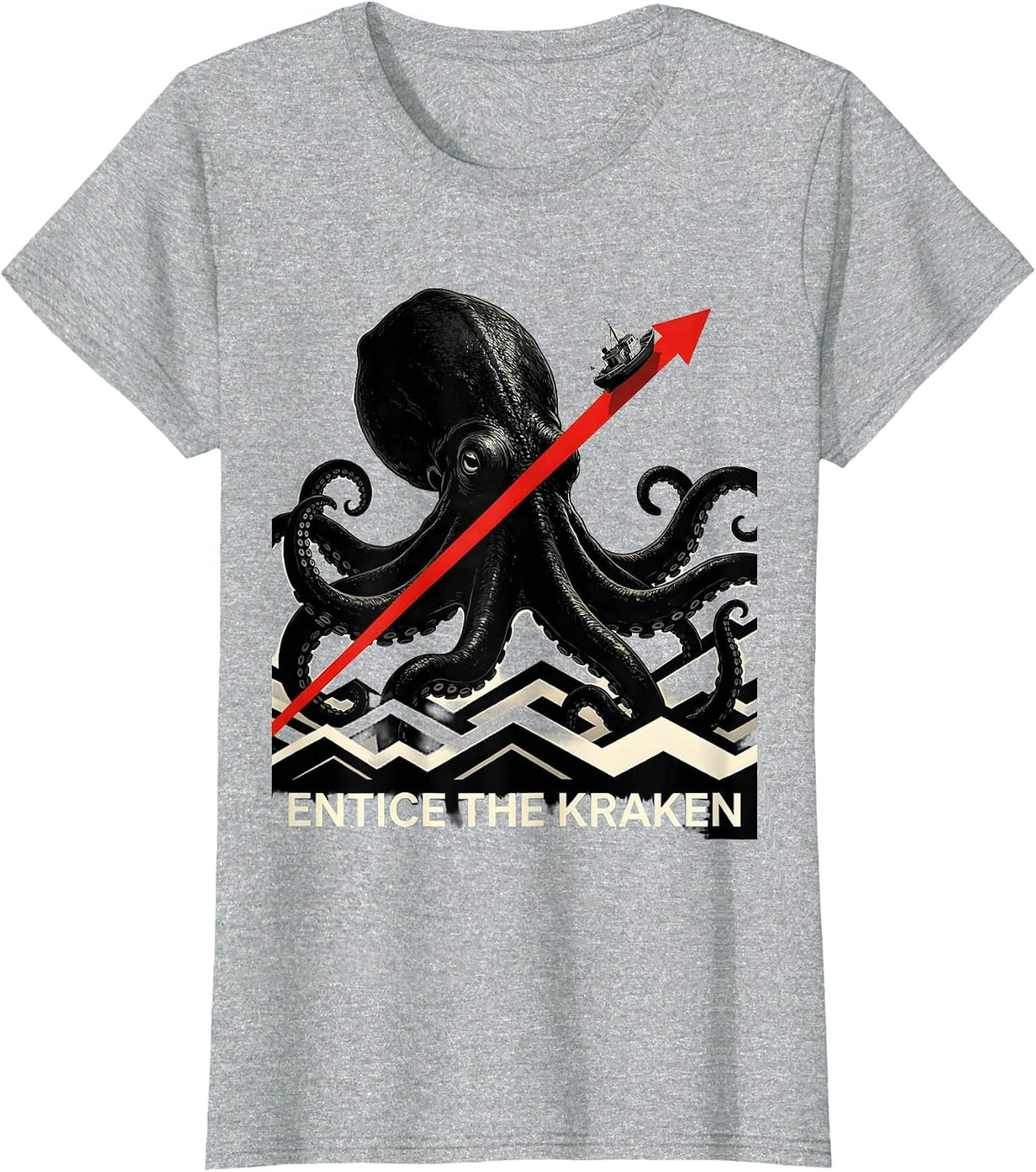 Entice The Kraken Constructivist Poster Octopus Lover T-Shirt - Heather Grey