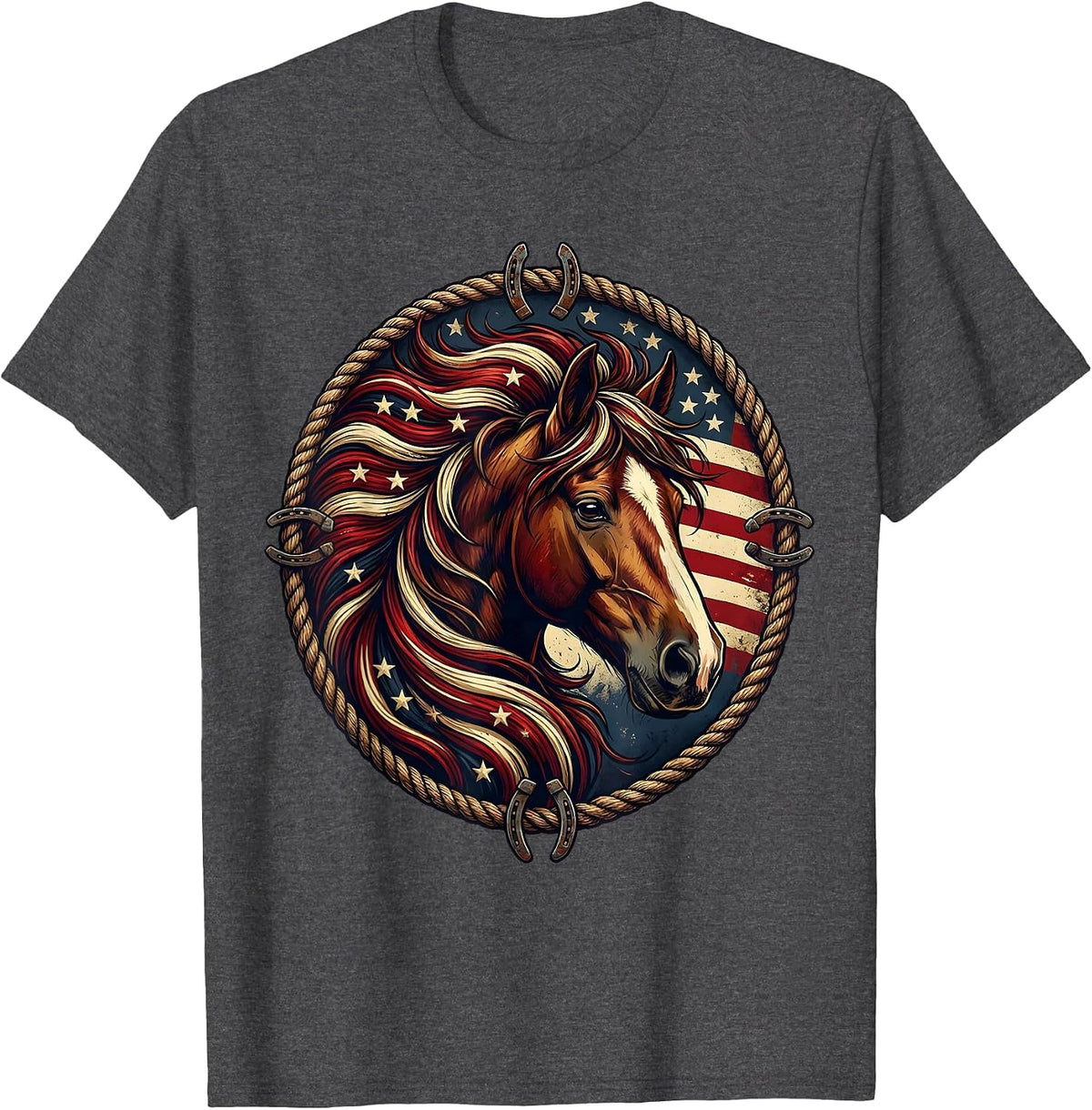 Wild Horse Desert Wind Flowing Mane Cowgirl Art T-Shirt - Dark Heather Grey