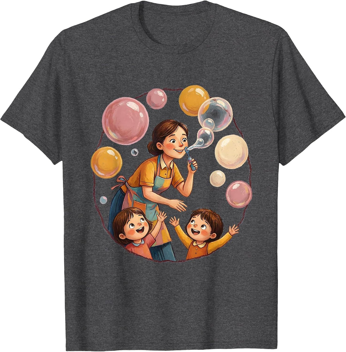 Men's Preschool Teacher Blowing Bubbles Classroom Art T-Shirt - Dark Heather Grey