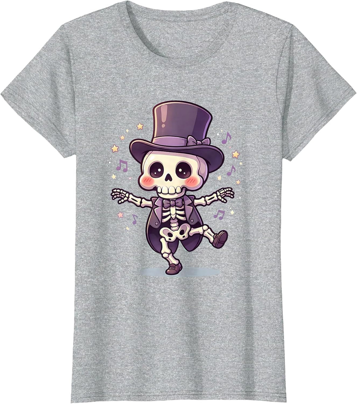 Women's Skeleton Dancing in Top Hat and Tails T-Shirt - Heather Grey