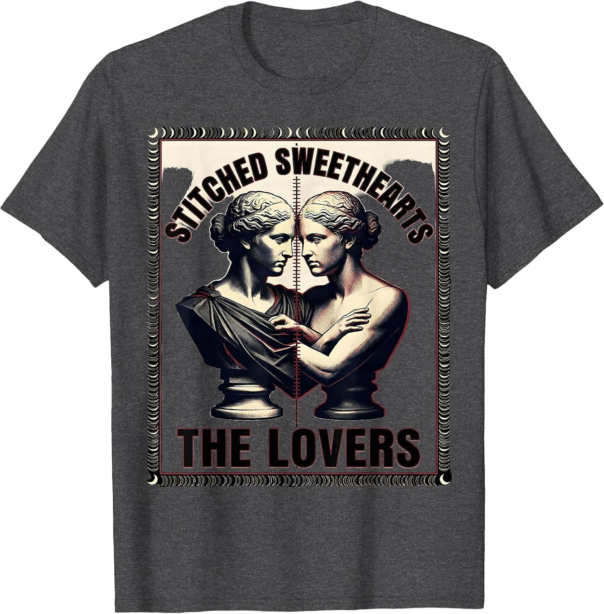Stitched Sweethearts The Lovers Spooky Romance Halloween T-Shirt - Dark Heather Grey