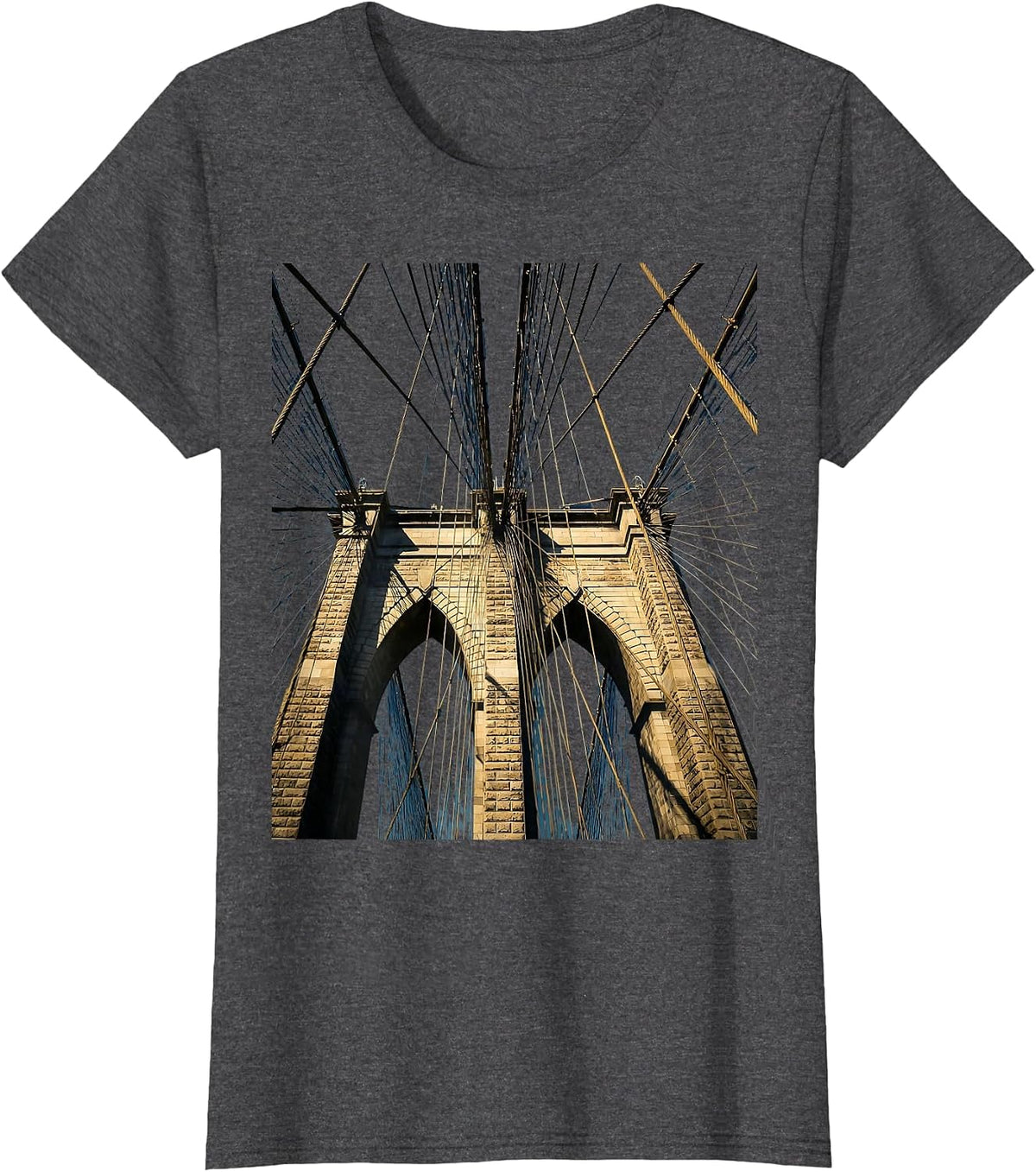 Women's Brooklyn Bridge Low Angle Cable NYC Graphic T-Shirt - Dark Heather Grey