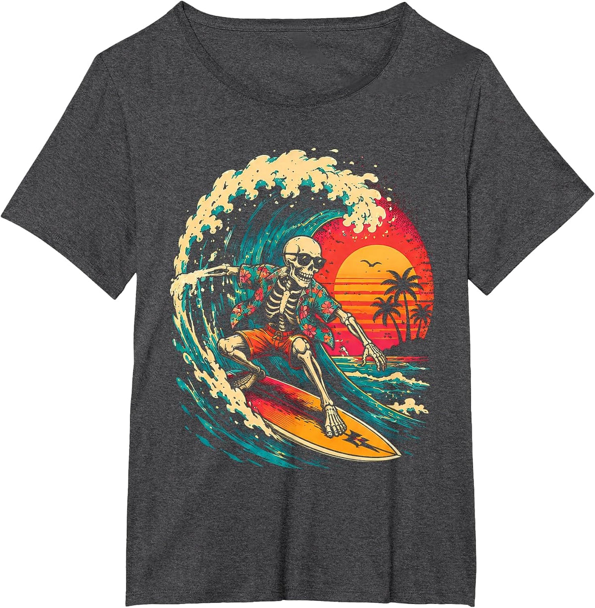 Vintage Surfing Skeleton Halloween Surfboard for Men Boys T-Shirt - Dark Heather Grey