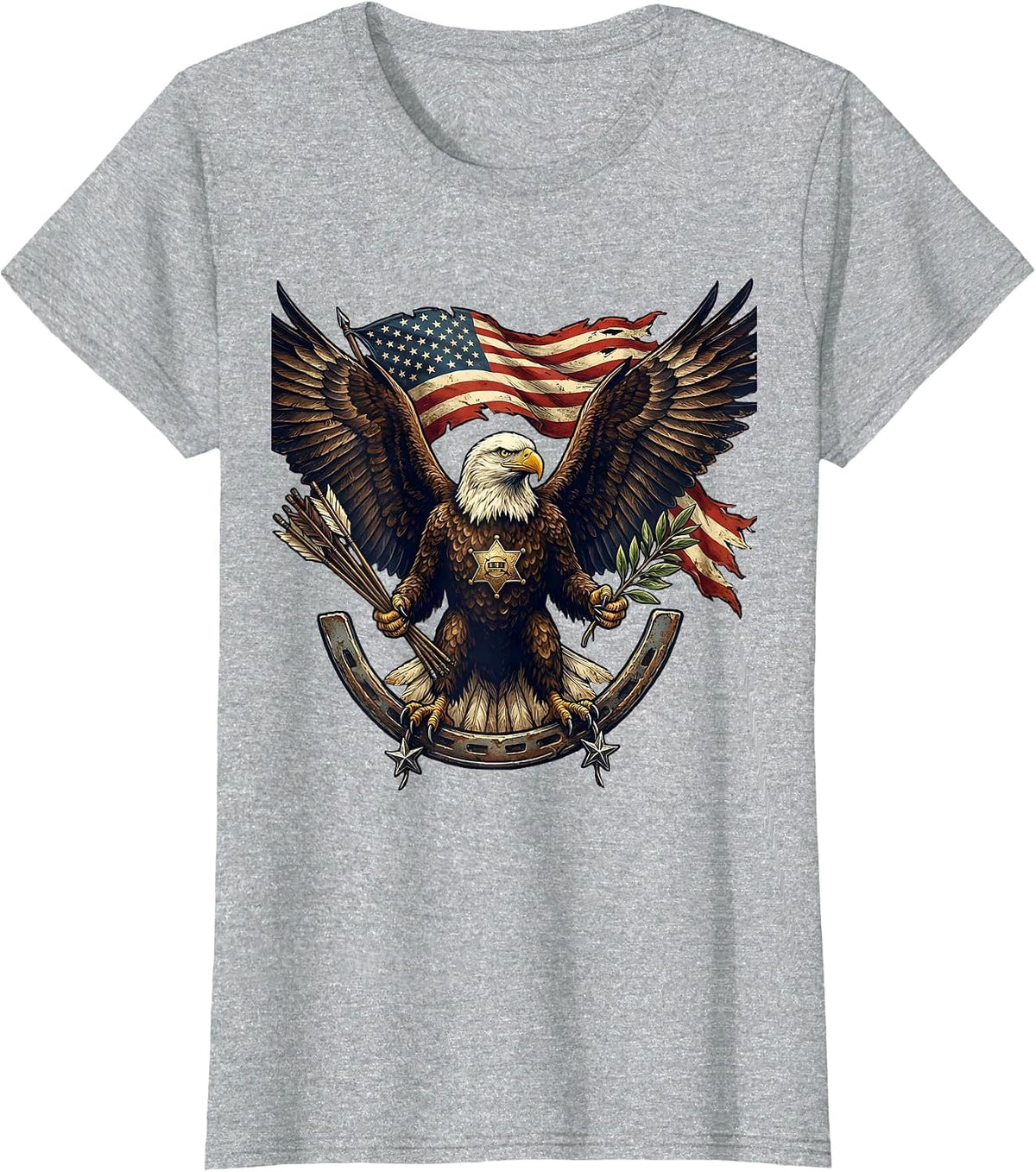 Bald Eagle Arrows and Olive Branch USA Graphic T-Shirt - Heather Grey
