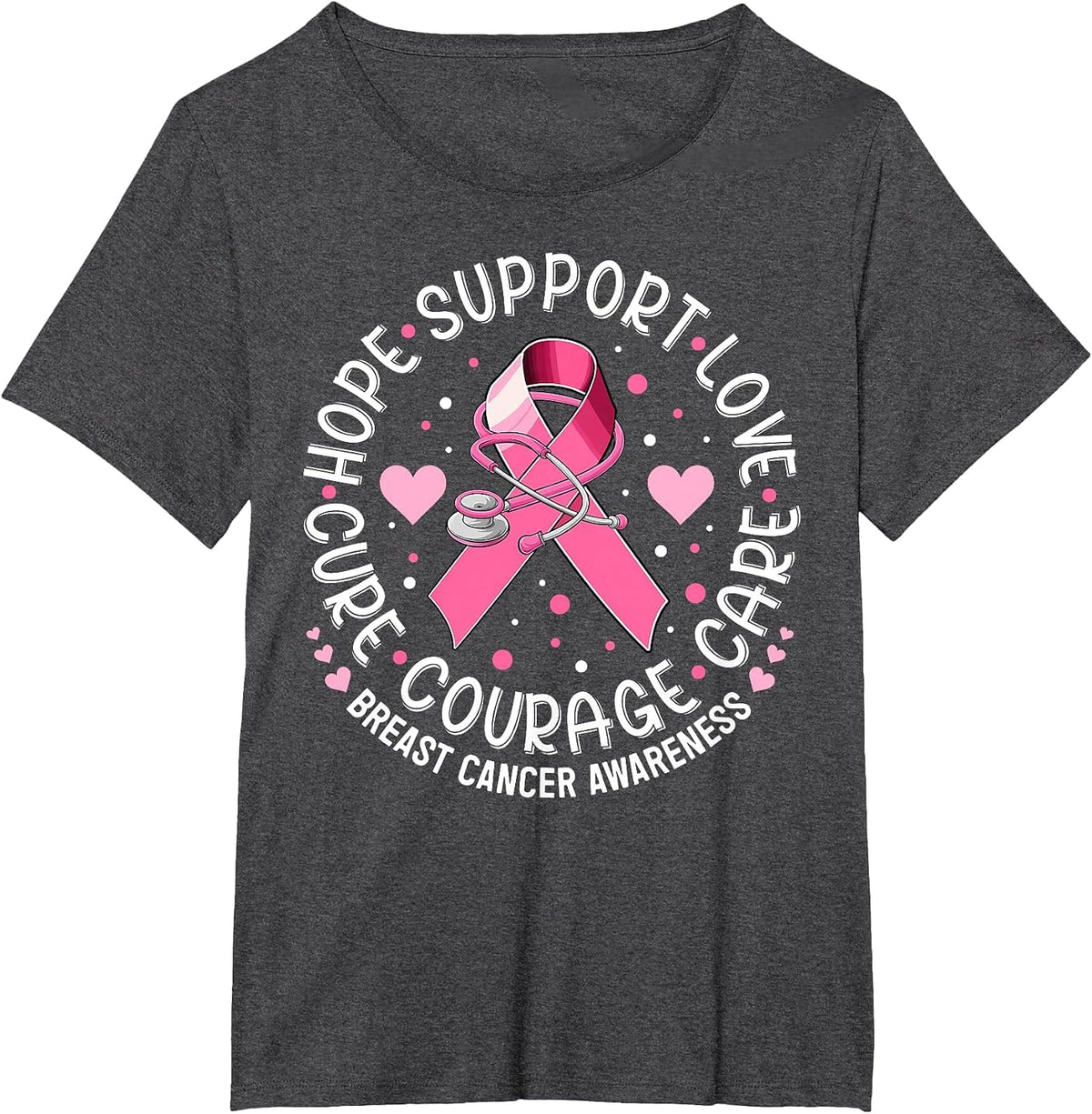 Breast Cancer Awareness Pink Ribbon Nurse Scrub Top Support T-Shirt - Dark Heather Grey