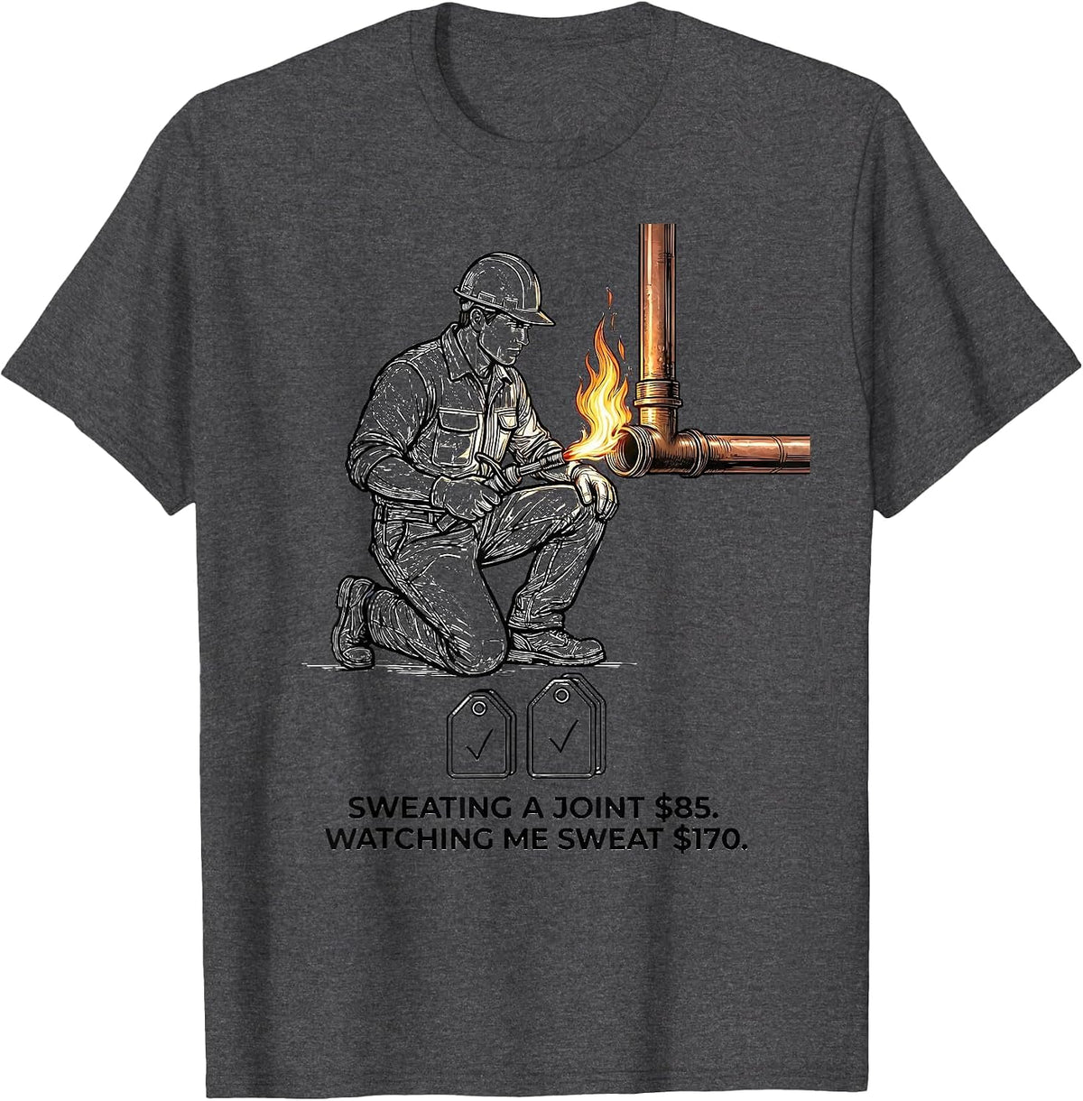 Sweating A Joint $85. Watching Me Sweat $170. Funny Plumber T-Shirt - Dark Heather Grey