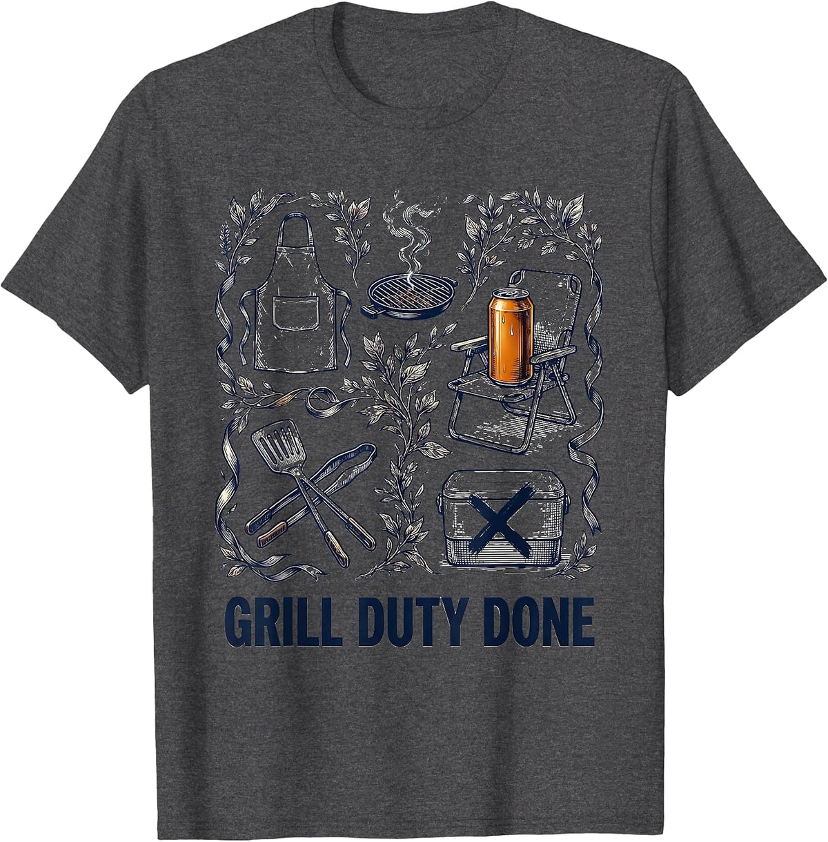 Men's Grill Duty Done Funny Labor Day Beer Cookout Humor T-Shirt - Dark Heather Grey