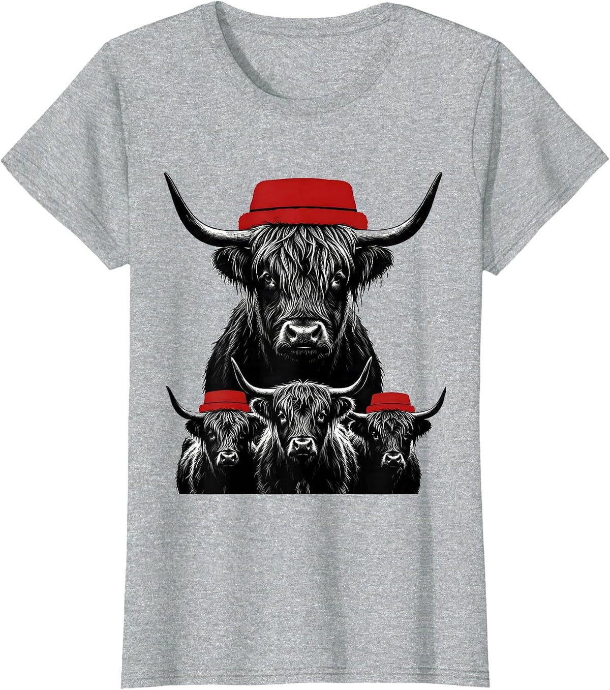 Highland Cow Family Christmas Farm Humor Silhouette T-Shirt - Heather Grey