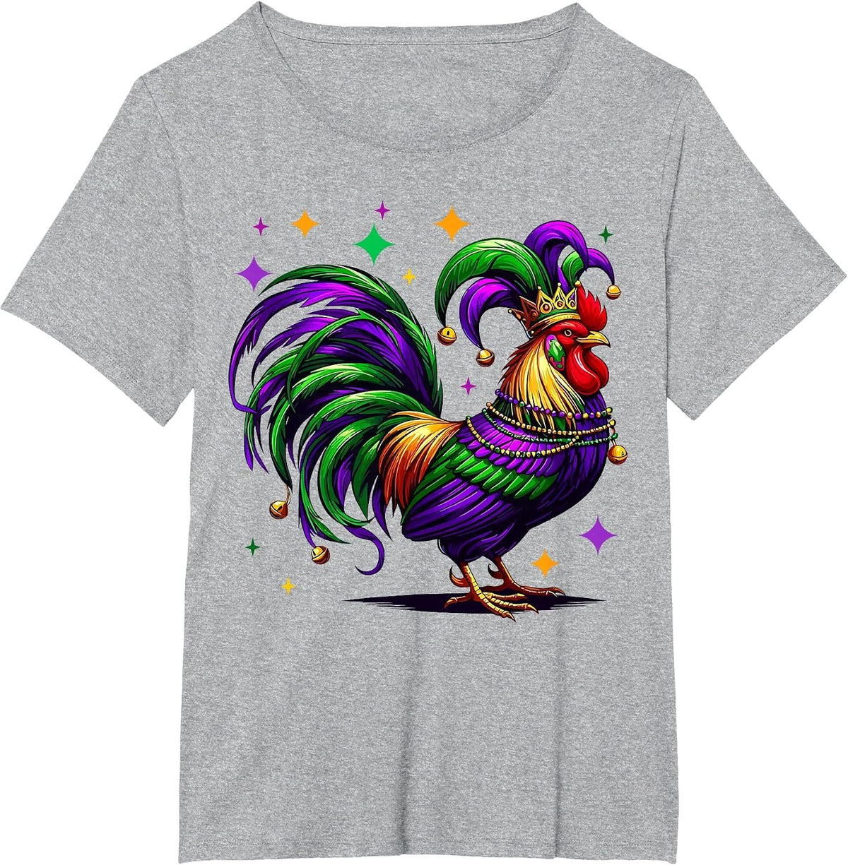 Rooster Wearing Jester Hat Mardi Gras Fun T-Shirt - Heather Grey
