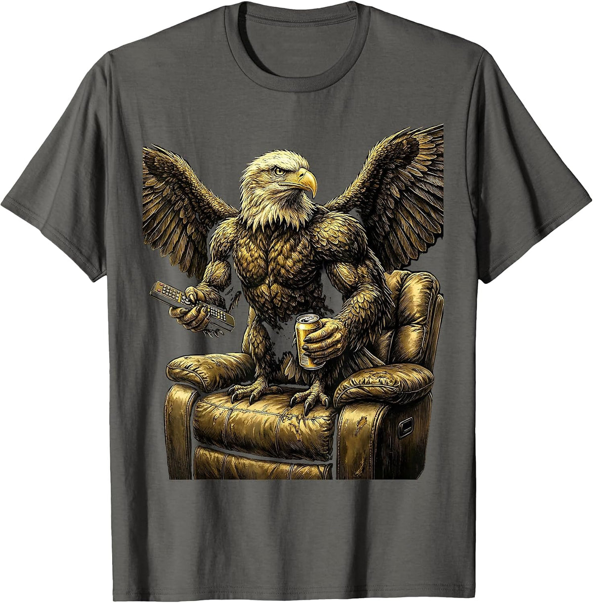 Men's Bald Eagle Perched on Weathered Shield T-Shirt - Asphalt Grey