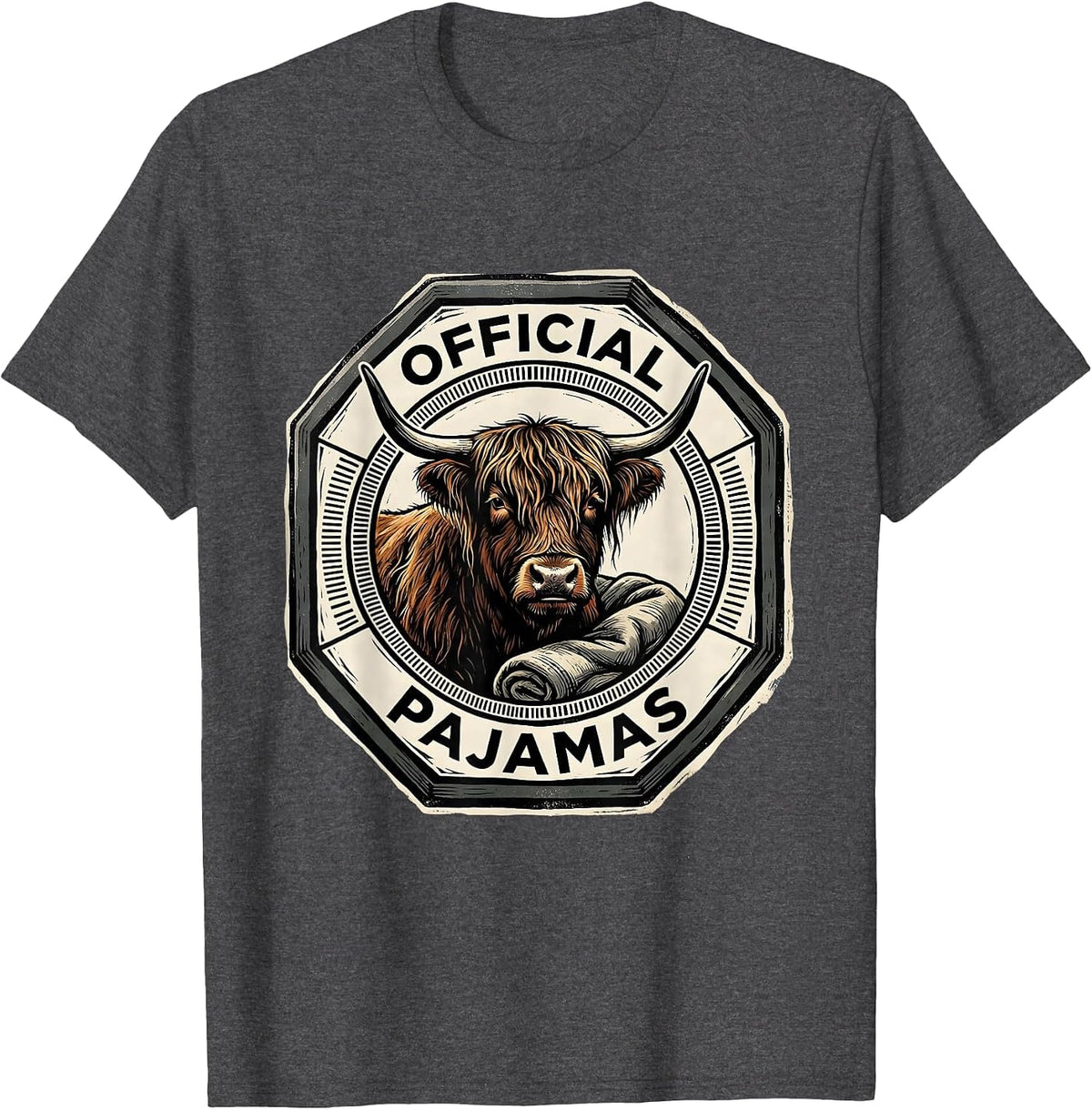 Official Pajamas Funny Highland Cow Sleepwear Gift T-Shirt - Dark Heather Grey