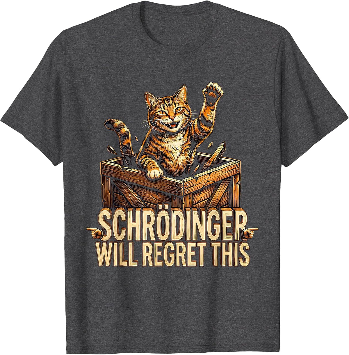 Schrödinger Will Regret This Funny Physics Cat Lover Humor T-Shirt - Dark Heather Grey