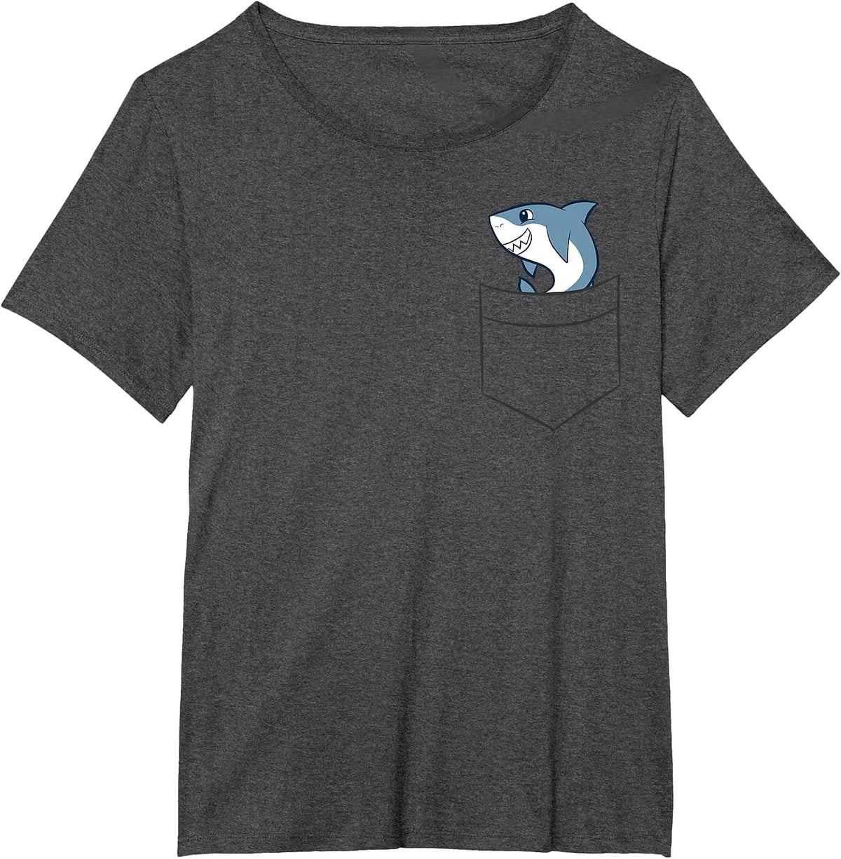 Shark in a Pocket Cute Pocket Shark T-Shirt - Dark Heather Grey