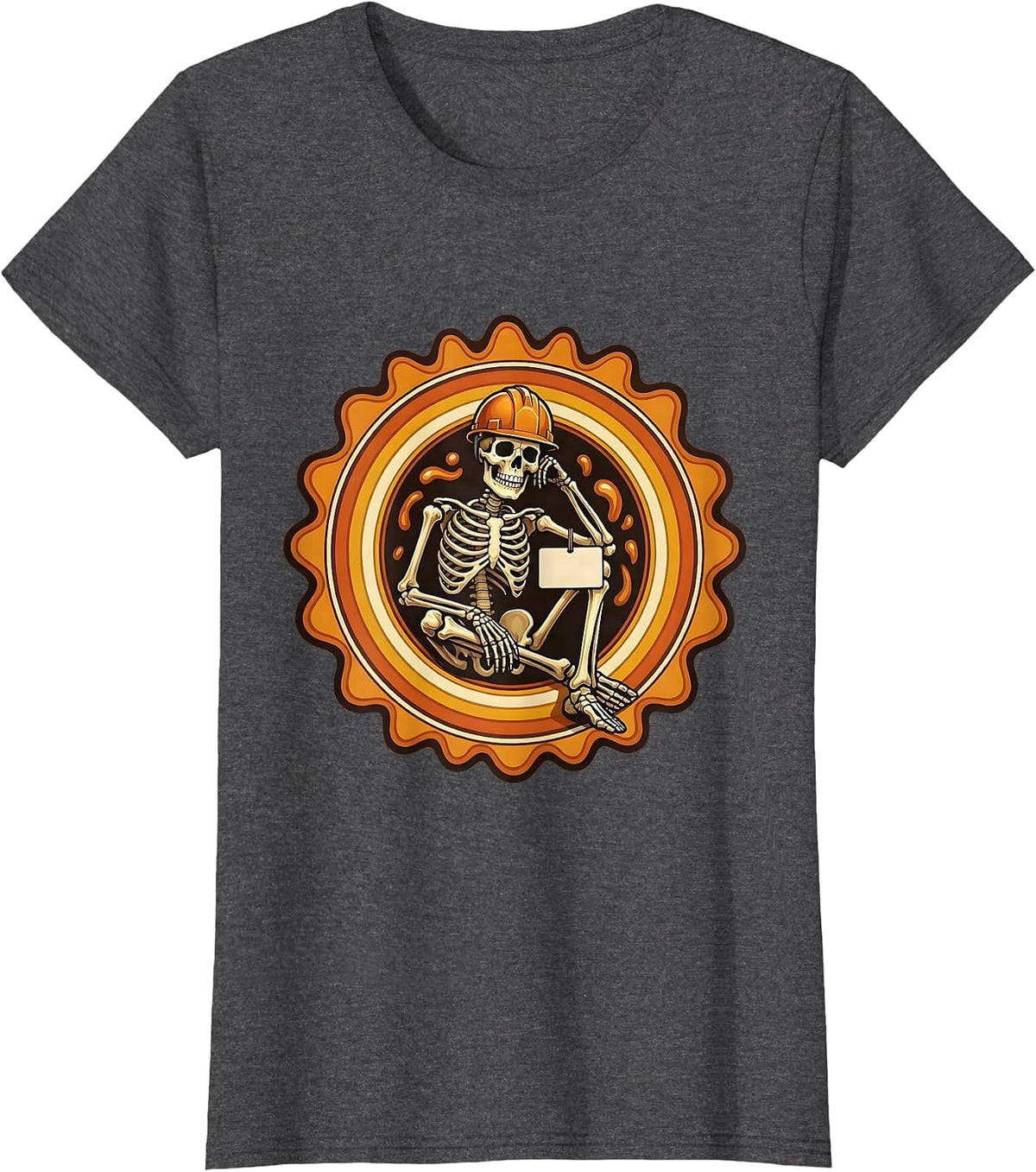 Women's Labor Day Skeleton Hard Hat Day Off Graphic T-Shirt - Dark Heather Grey
