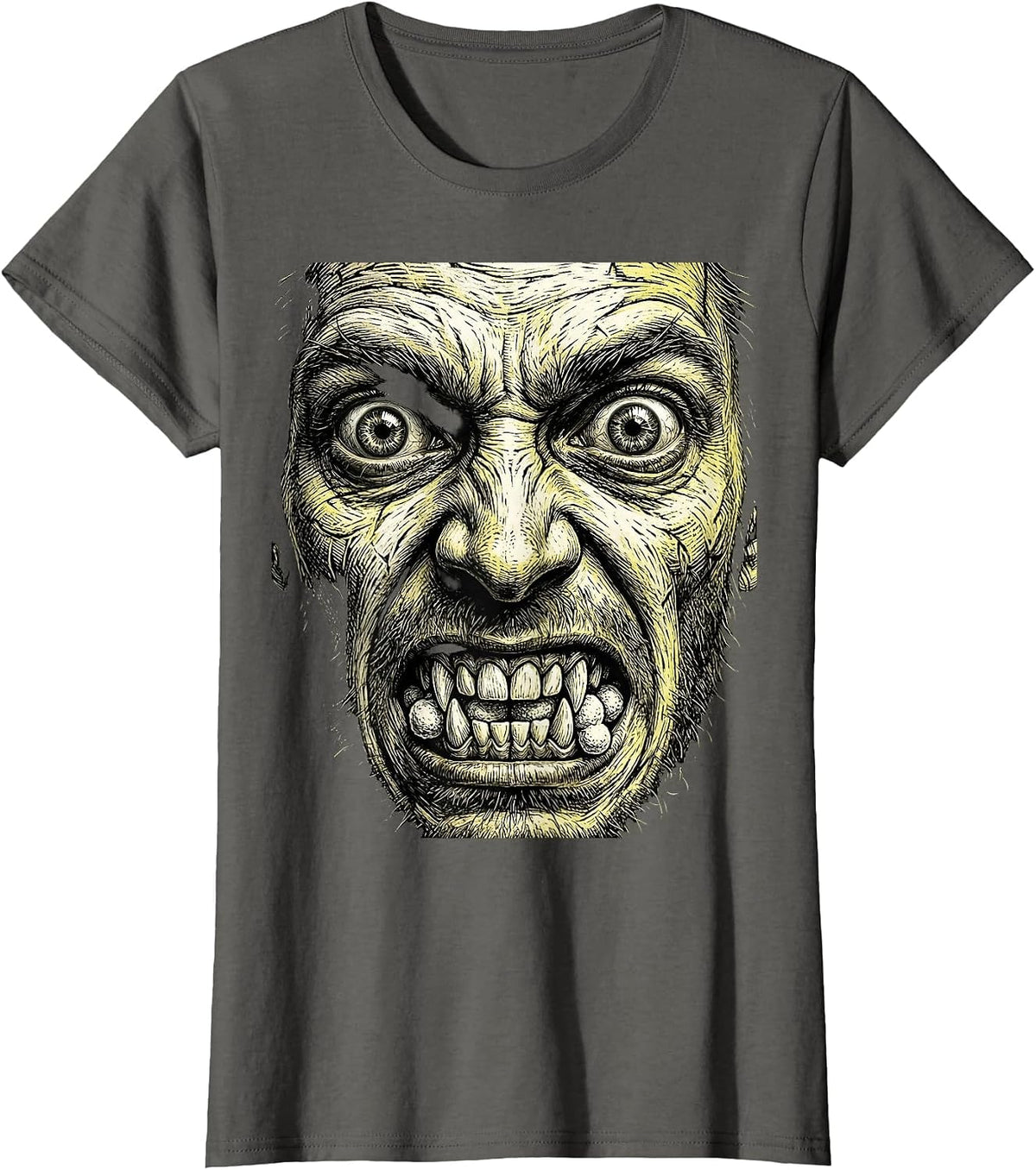 Women's Foaming Mouth Wild Eyes Rabies Graphic T-Shirt - Asphalt Grey