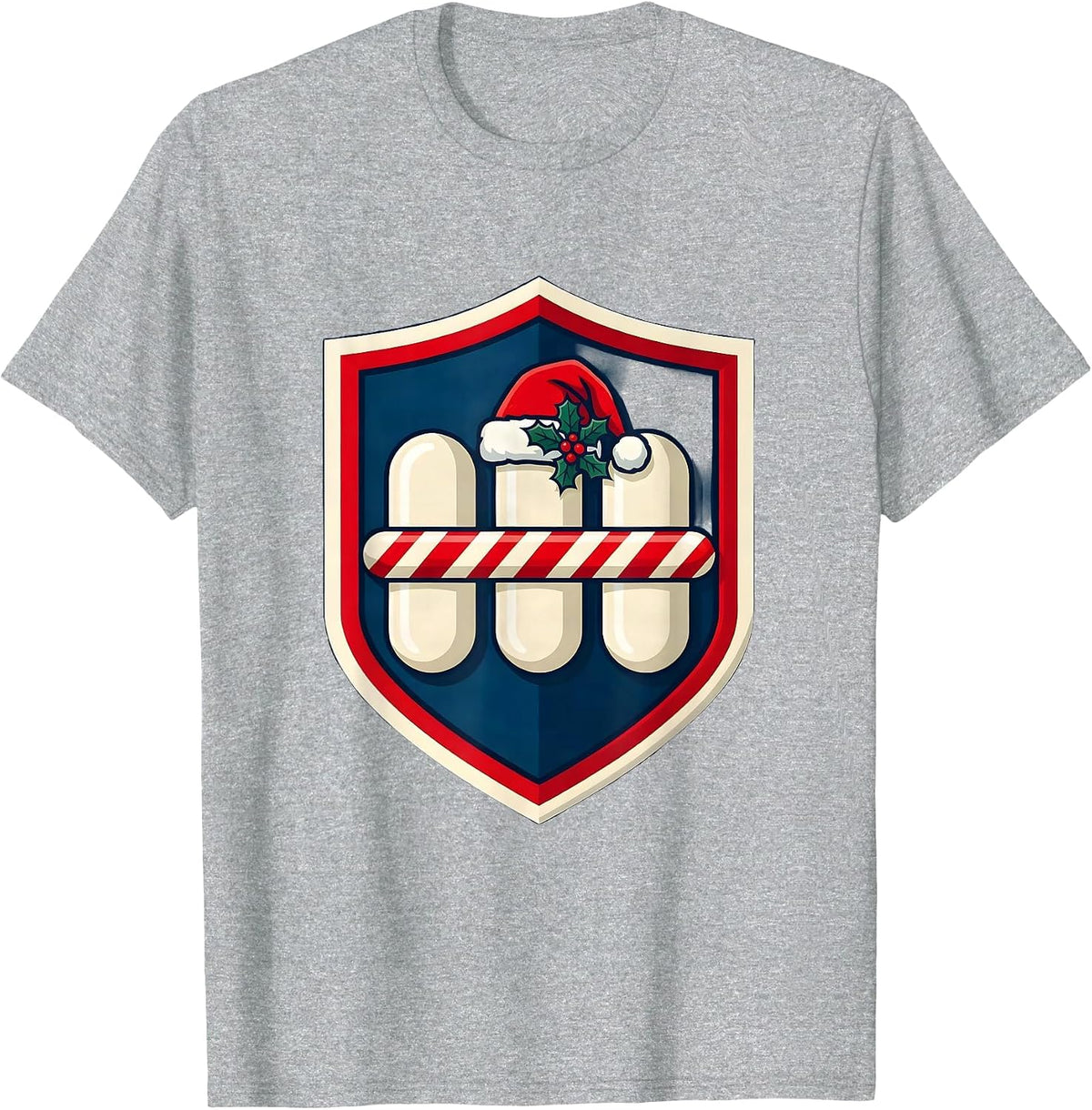 Men's Pharmacy Tech Christmas Squad Shield Badge Sports T-Shirt - Heather Grey