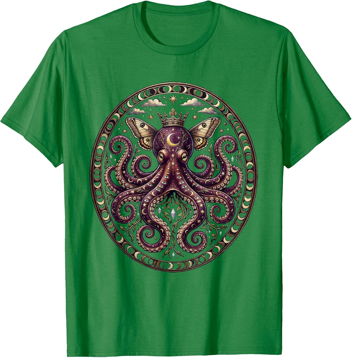Men's Regal Octopus Wearing a Tiny Golden Crown T-Shirt - Kelly Green