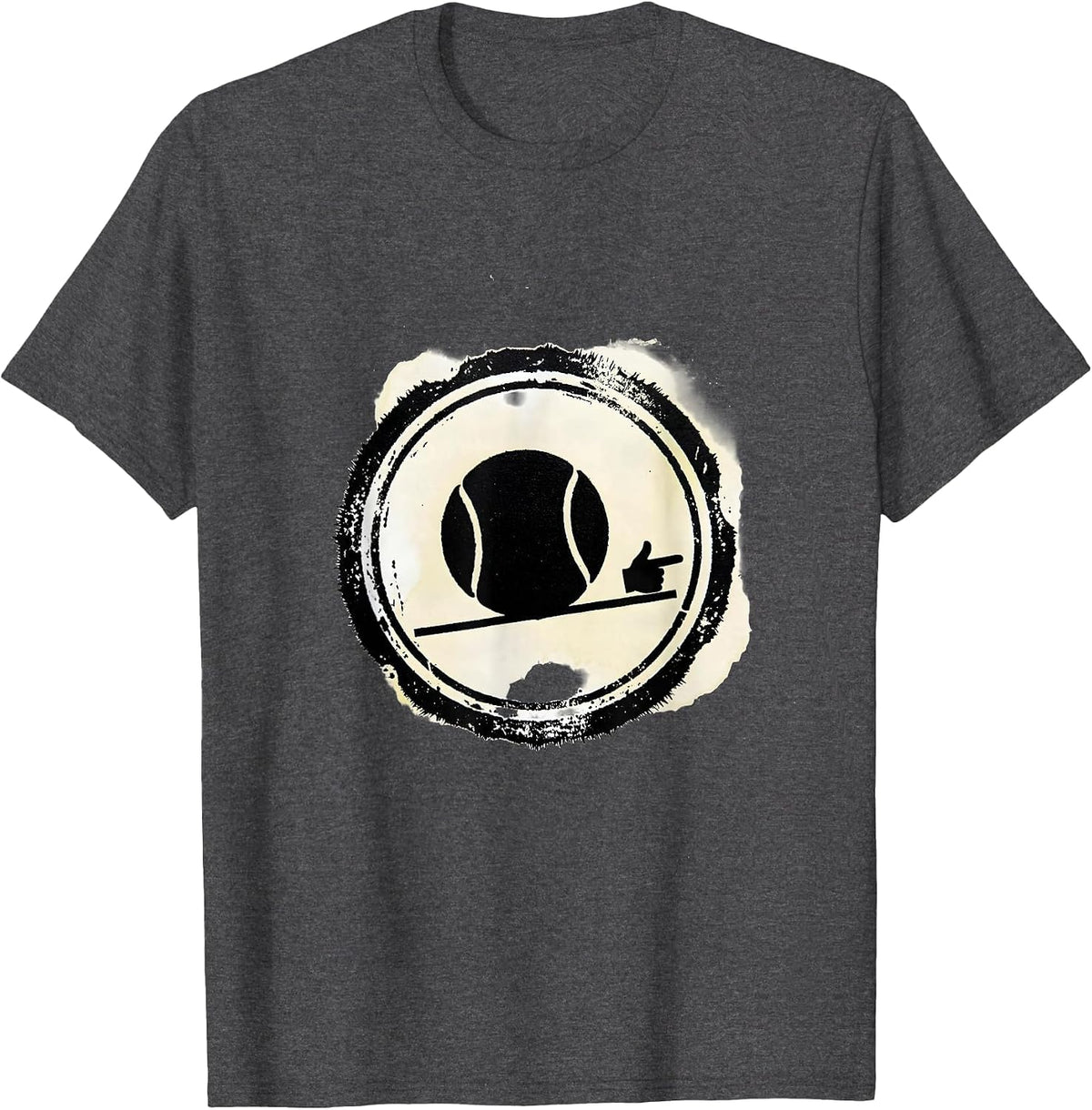 Rubber Stamp Tennis Ball Baseline Humor T-Shirt - Dark Heather Grey