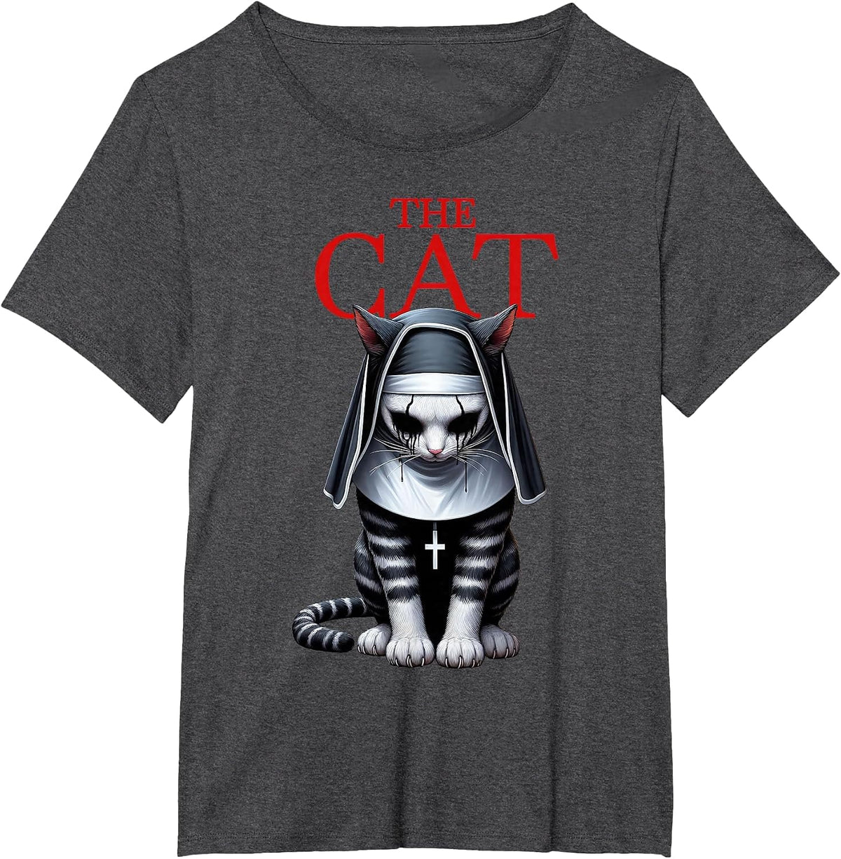 The Cat Horror Cat Halloween Scary Funny T-Shirt - Dark Heather Grey