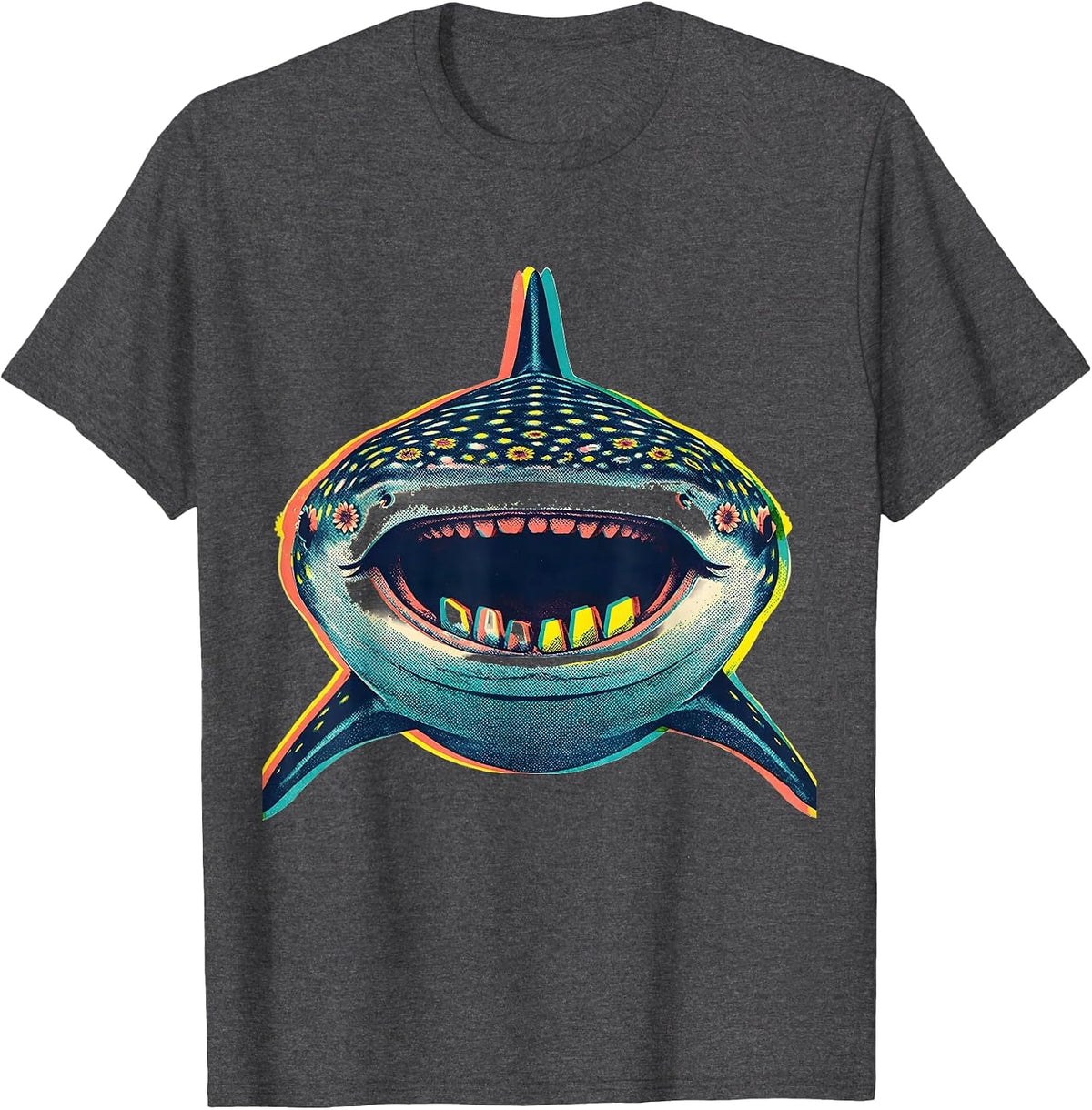 Men's Whale Shark Risograph Playful Humor Wildlife Fan T-Shirt - Dark Heather Grey
