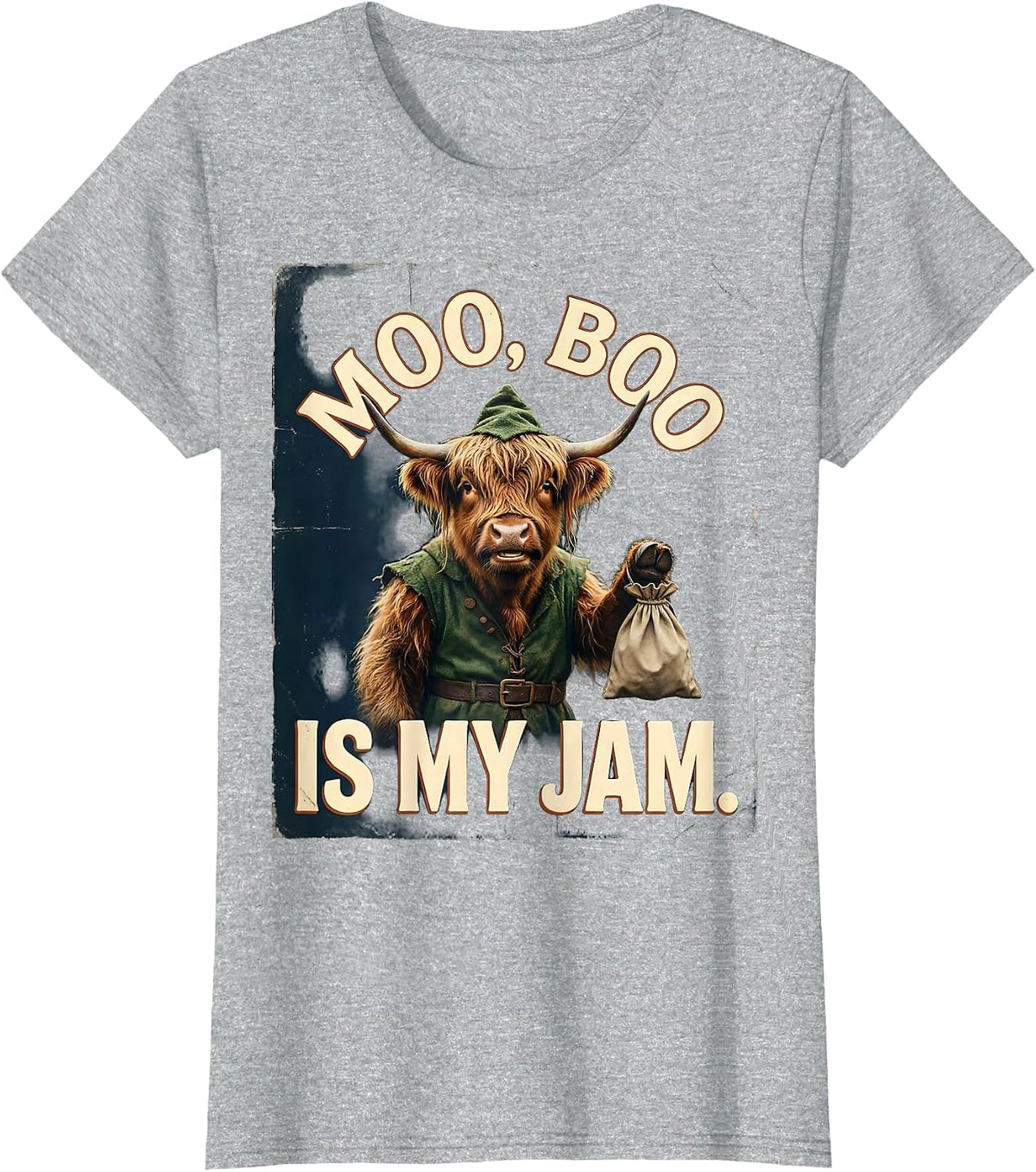 Moo, Boo Is My Jam Vintage Highland Cow Halloween Costume T-Shirt - Heather Grey