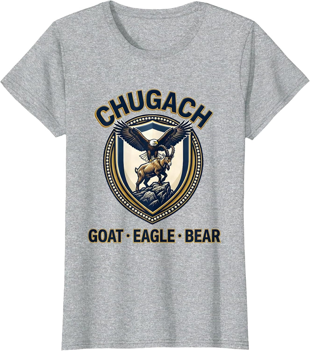 Chugach — Goat, Eagle, Bear Alaska Wildlife Souvenir State T-Shirt - Heather Grey