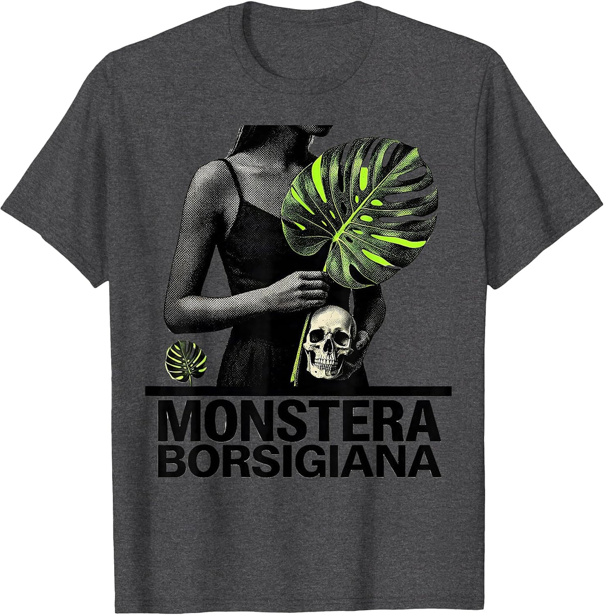 MONSTERA BORSIGIANA Grunge Dark Humor Plant Lover Skull T-Shirt - Dark Heather Grey