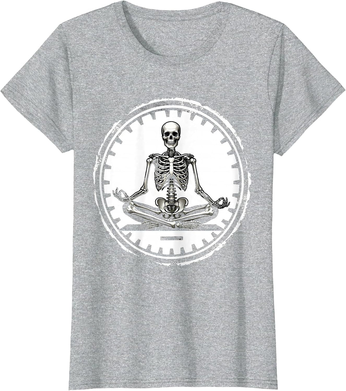 Women's Skeleton Seal Yoga Stamp Dark Humor T-Shirt - Heather Grey