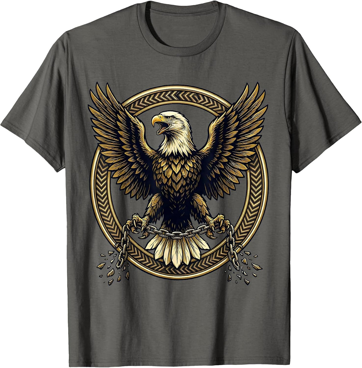 Men's Bald Eagle Breaking Chains Faith Family Freedom T-Shirt - Asphalt Grey
