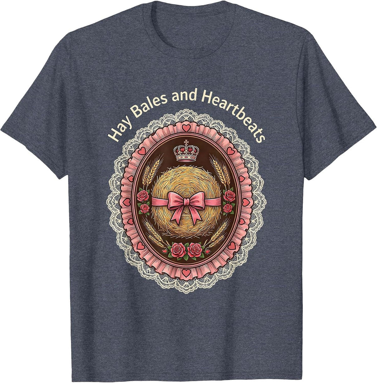 Hay Bales and Heartbeats Country Life Design T-Shirt - Heather Blue
