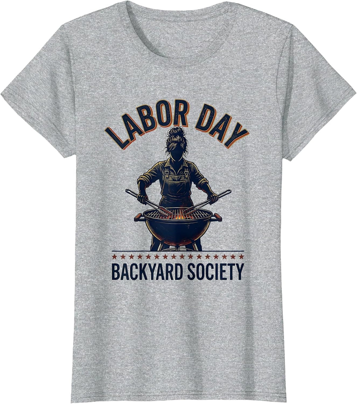 Women's Labor Day Backyard Society Vintage Patriotic Woman Grill T-Shirt - Heather Grey