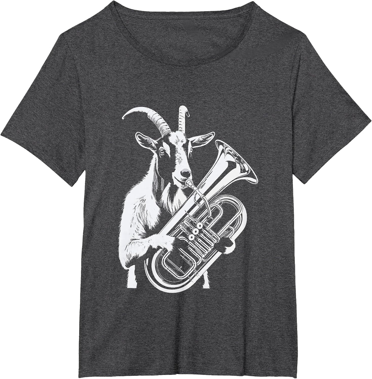 Goat Playing Tuba Music Animal Fun T-Shirt - Dark Heather Grey
