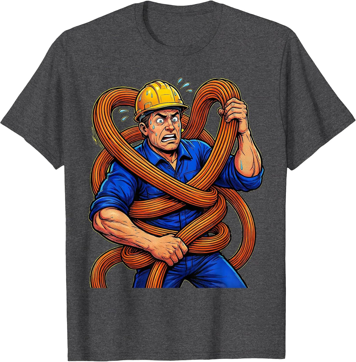Electrician Tangled Extension Cord Funny Graphic T-Shirt - Dark Heather Grey