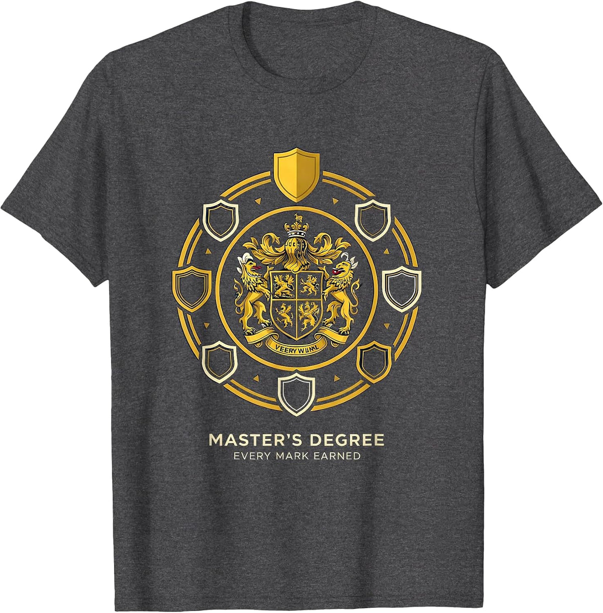 Master's Degree, Every Mark Earned Funny Graduation Gift T-Shirt - Dark Heather Grey