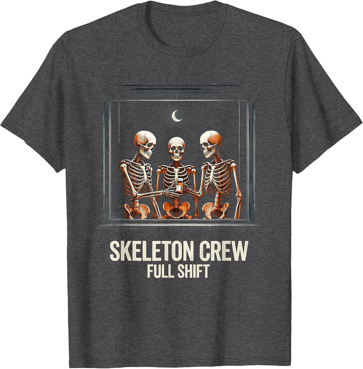 Men's Skeleton Crew, Full Shift Funny Pharmacy Tech Halloween T-Shirt - Dark Heather Grey