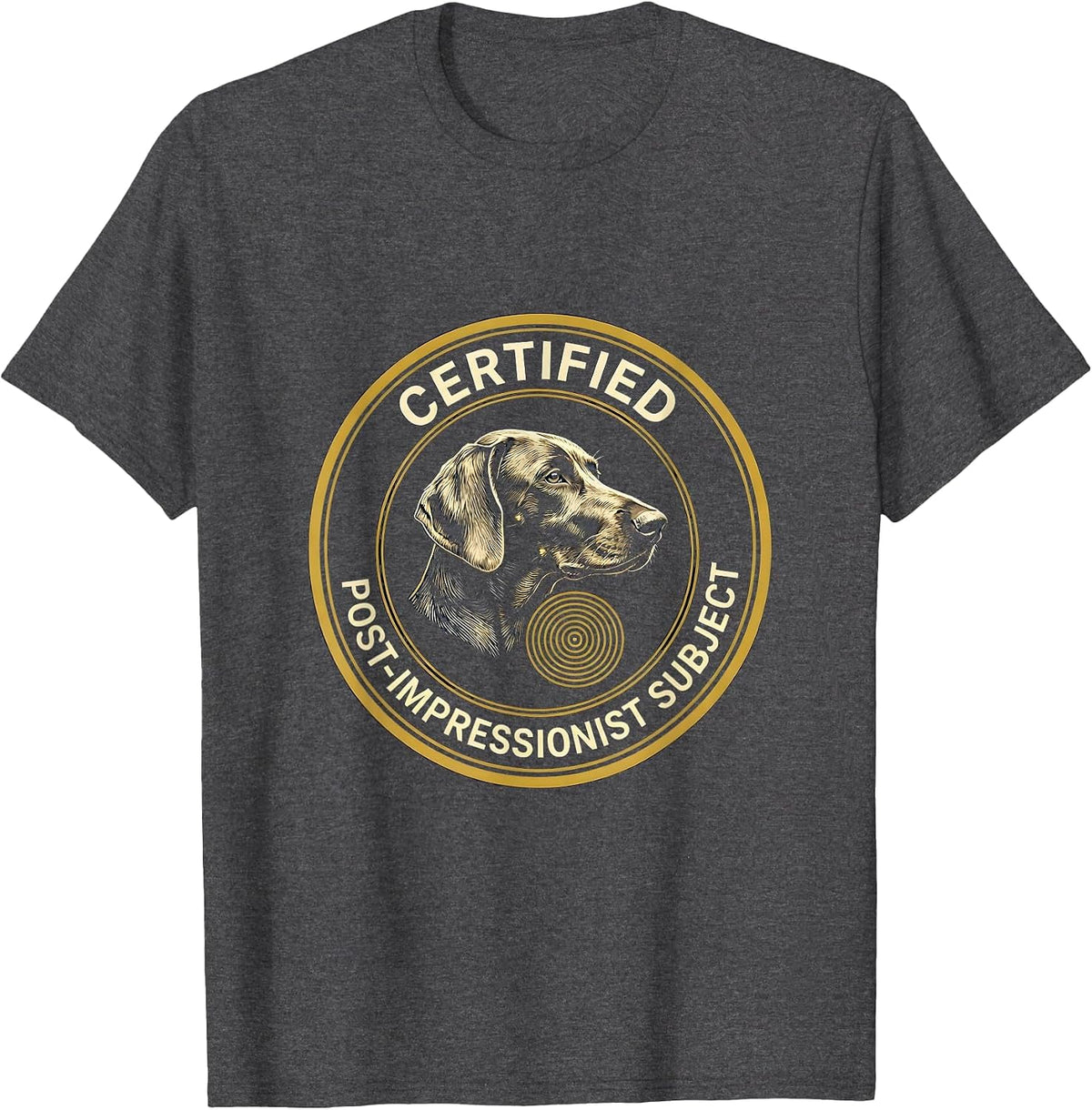 Men's Certified Post-Impressionist Subject Dog Lover Whimsical Art T-Shirt - Dark Heather Grey