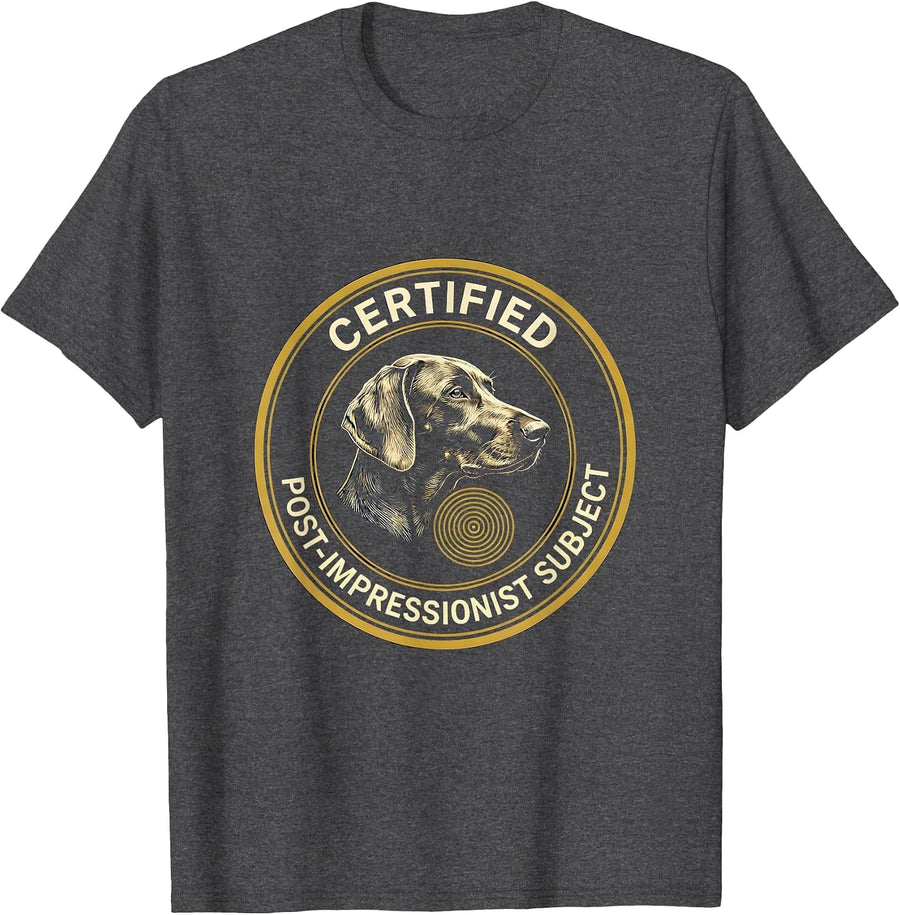 Men's Certified Post-Impressionist Subject Dog Lover Whimsical Art T-Shirt - Dark Heather Grey