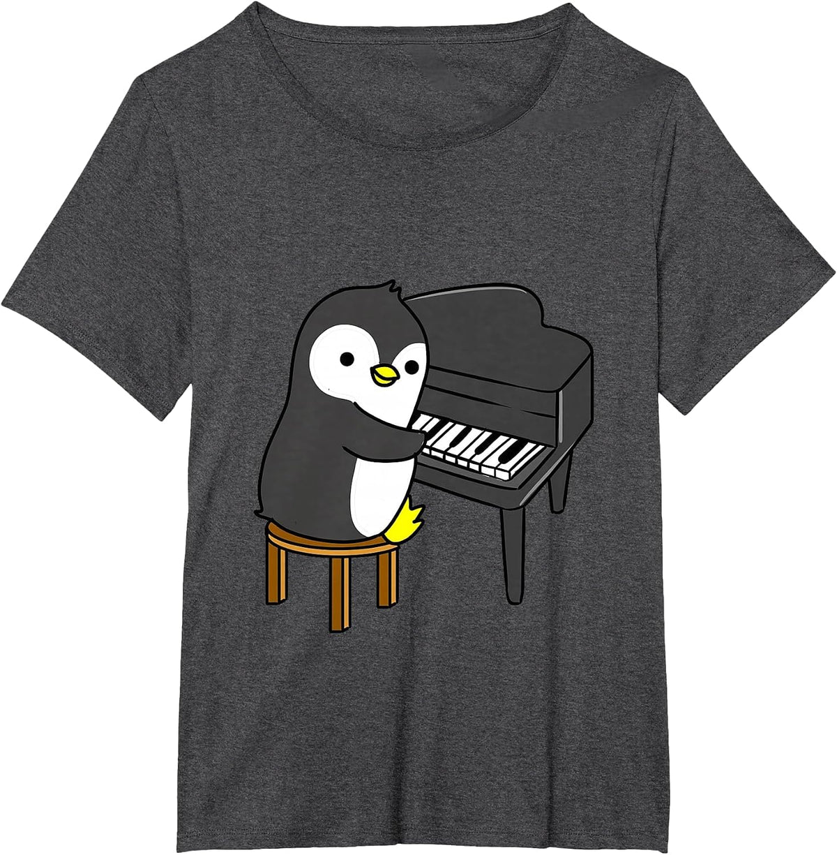 Penguin Playing Piano T-Shirt - Dark Heather Grey