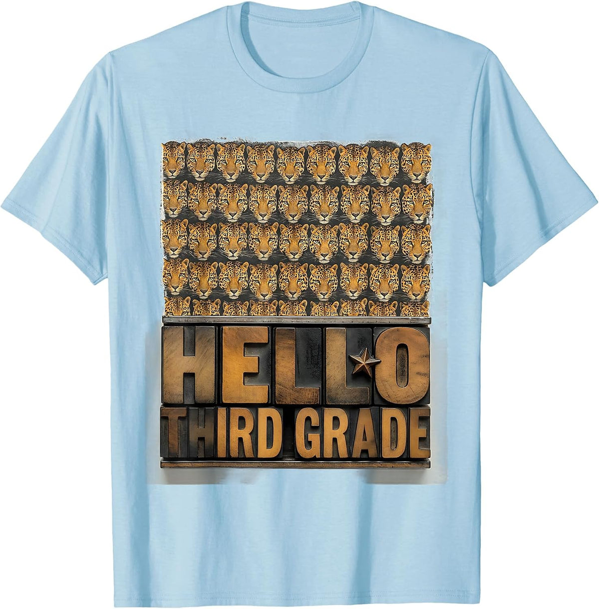 Hello Third Grade Leopard Teacher Student Back To School T-Shirt - Baby Blue