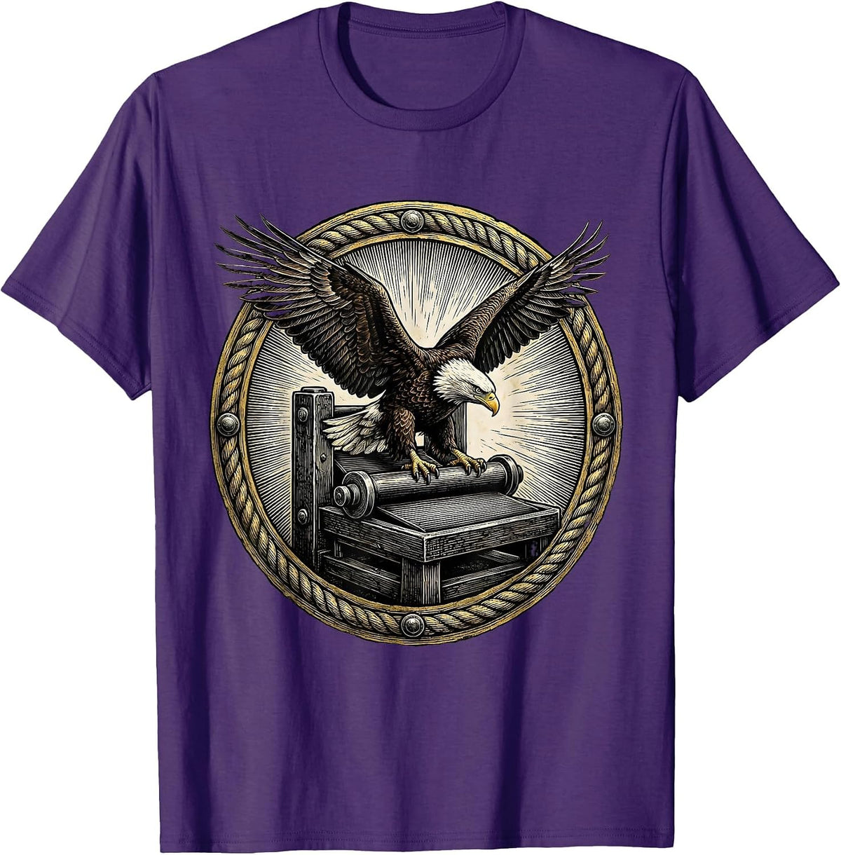 Bald Eagle Printing Press 1st Amendment Design T-Shirt - Purple