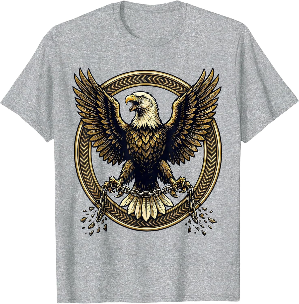 Men's Bald Eagle Breaking Chains Faith Family Freedom T-Shirt - Heather Grey