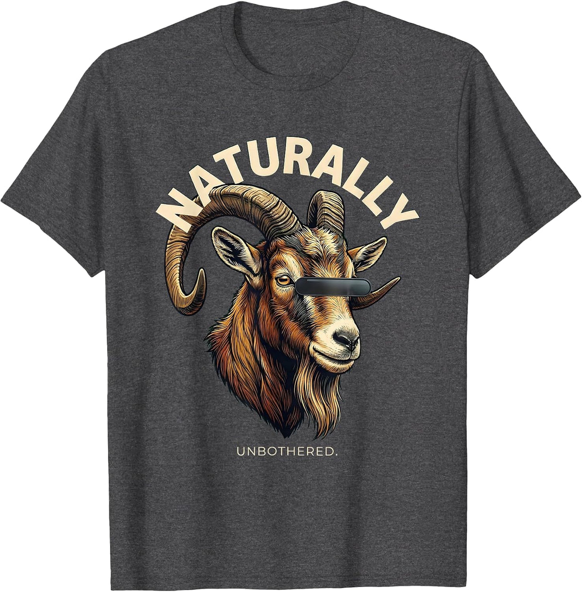 Naturally Unbothered Illustration Cool Goat with Sunglasses T-Shirt - Dark Heather Grey