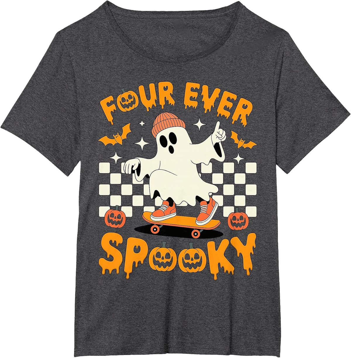 Four Ever Spooky Boys Halloween 4th Birthday Party Costume T-Shirt - Dark Heather Grey